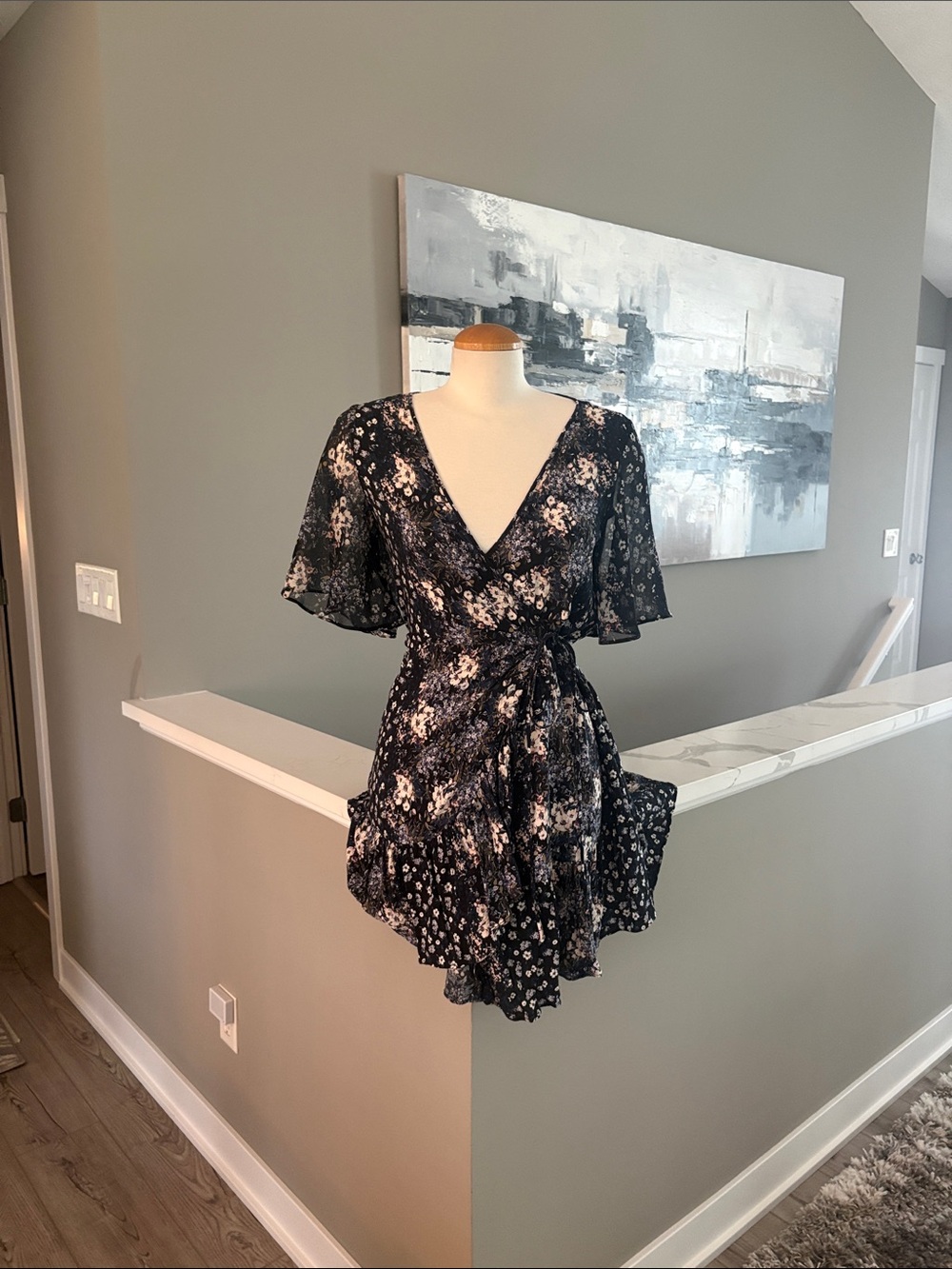 BCBGeneration Navy & White Floral Wrap Mini Dress